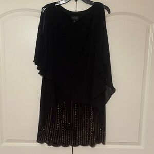 Xscape Black Asymmetrical Dress with Gold Detailing